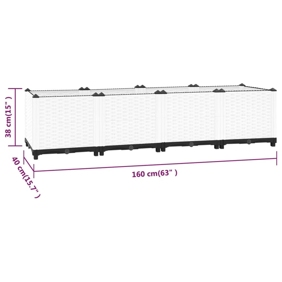 Plantenbak Verhoogd Polypropeen 160 x 40 x 38 cm Wit