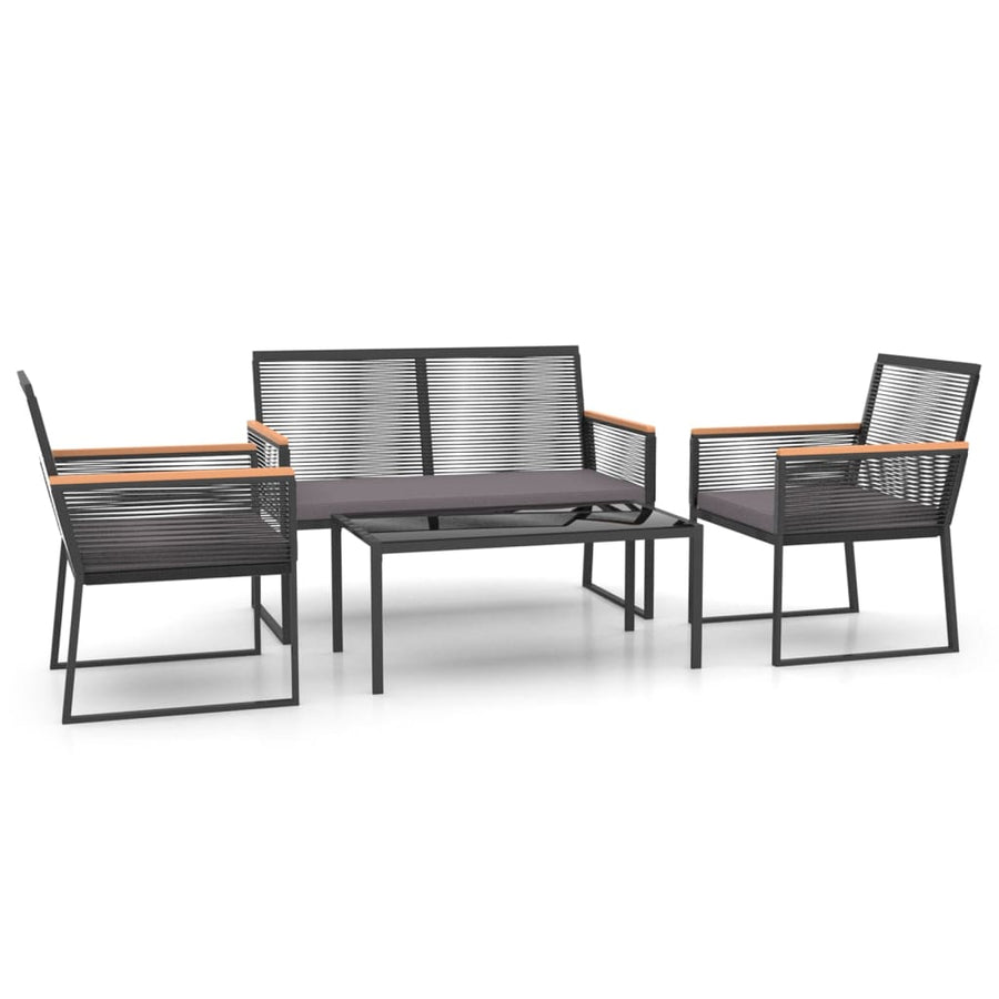 4-delige Loungeset met kussens staal zwart