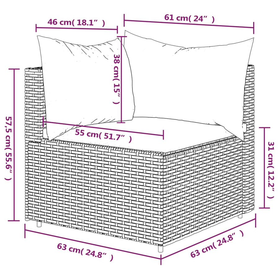 Tuin Met Kussens Poly Rattan Zwart en wit Hoekbank