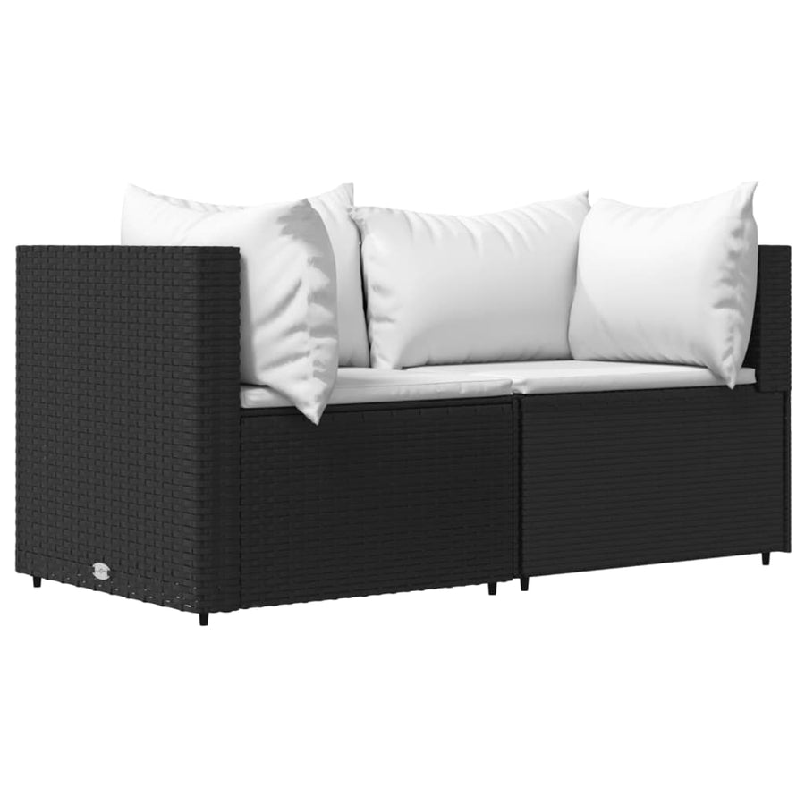 Tuinhoekbanken Met Kussens 2 St Poly Rattan Zwart en wit 2x hoek