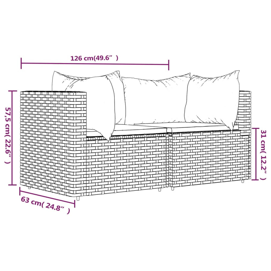 Tuinhoekbanken Met Kussens 2 St Poly Rattan Zwart en wit 2x hoek