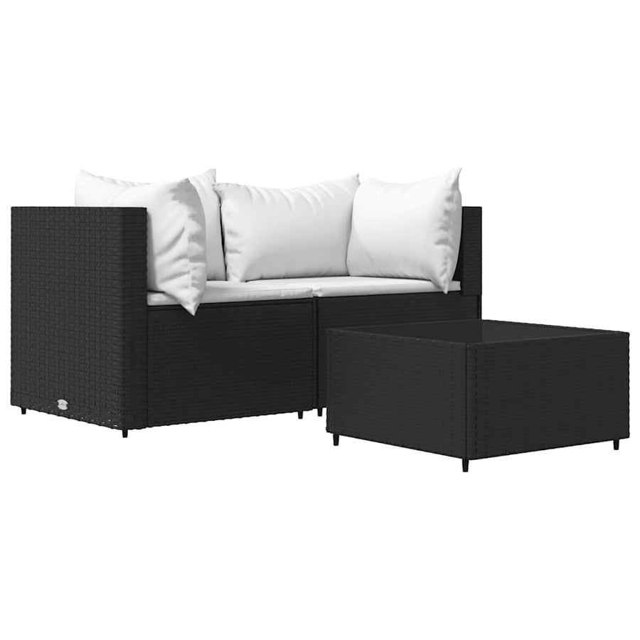 3-Delige Loungeset Met Kussens Poly Rattan 1 Zwart en wit