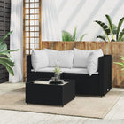 3-Delige Loungeset Met Kussens Poly Rattan Zwart en wit 2x hoek + Tafel