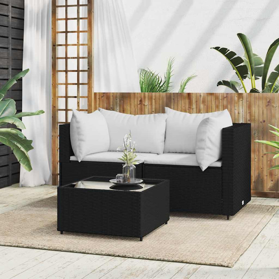 3-Delige Loungeset Met Kussens Poly Rattan 1 Zwart en wit