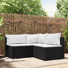 3-Delige Loungeset Met Kussens Poly Rattan Zwart en wit hoek + 2x midden