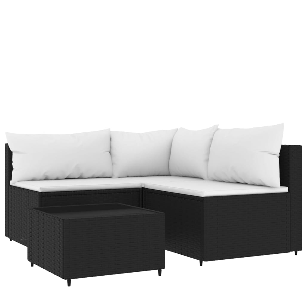 4-Delige Loungeset Met Kussens Poly Rattan 1 Zwart en wit