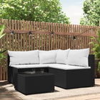 4-Delige Loungeset Met Kussens Poly Rattan Zwart en wit hoek + 2x midden + Tafel