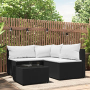 Loungeset poly rattan 4-delig zwart met witte kussens