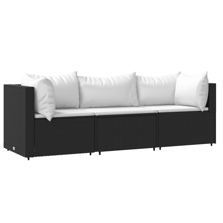 3-Delige Loungeset Met Kussens Poly Rattan Zwart en wit 2x hoek + midden