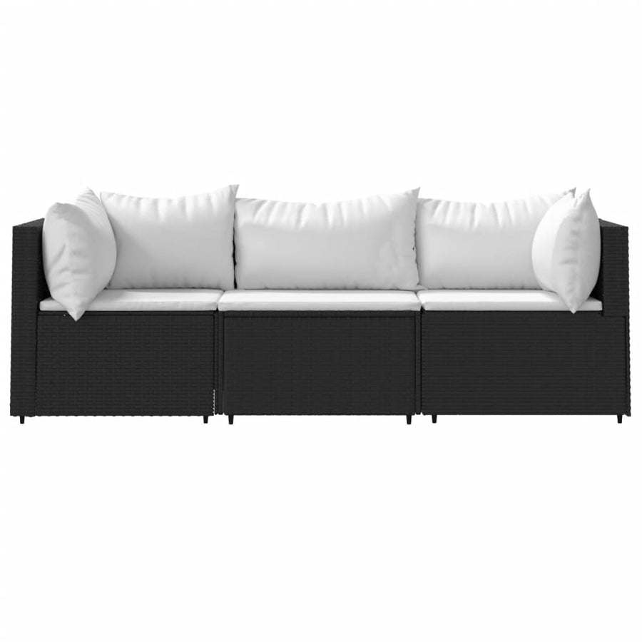 3-Delige Loungeset Met Kussens Poly Rattan Zwart en wit 2x hoek + midden