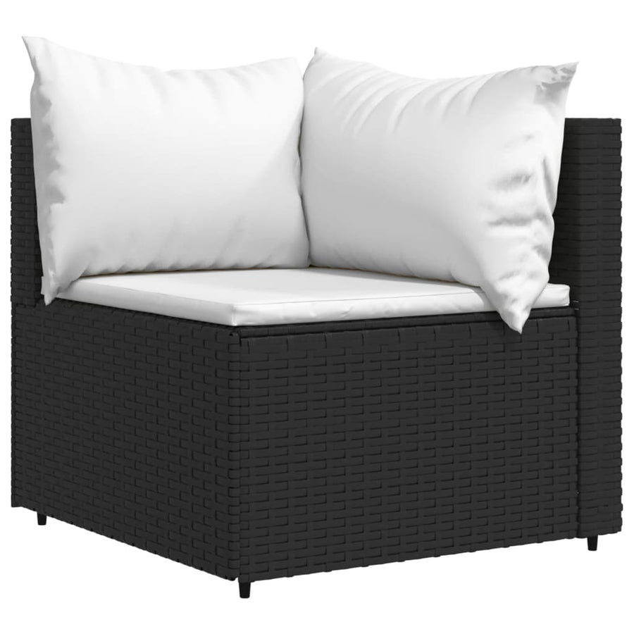 3-Delige Loungeset Met Kussens Poly Rattan Zwart en wit 2x hoek + midden