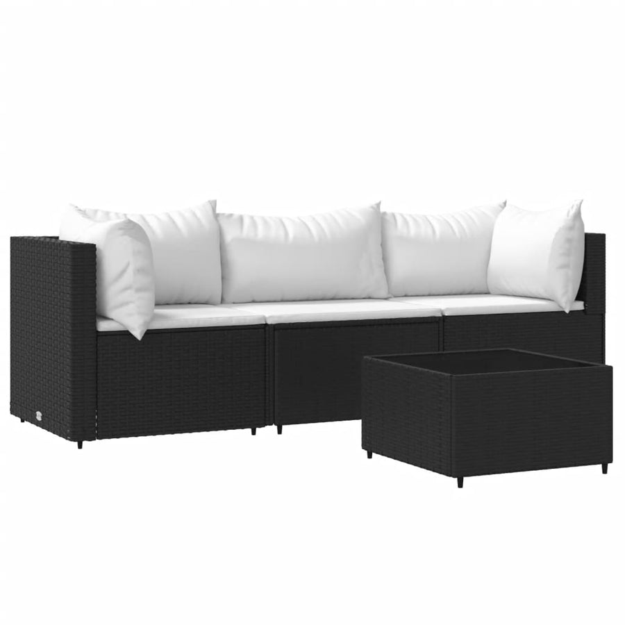 4-Delige Loungeset Met Kussens Poly Rattan Zwart en wit 2x hoek + midden + Tafel