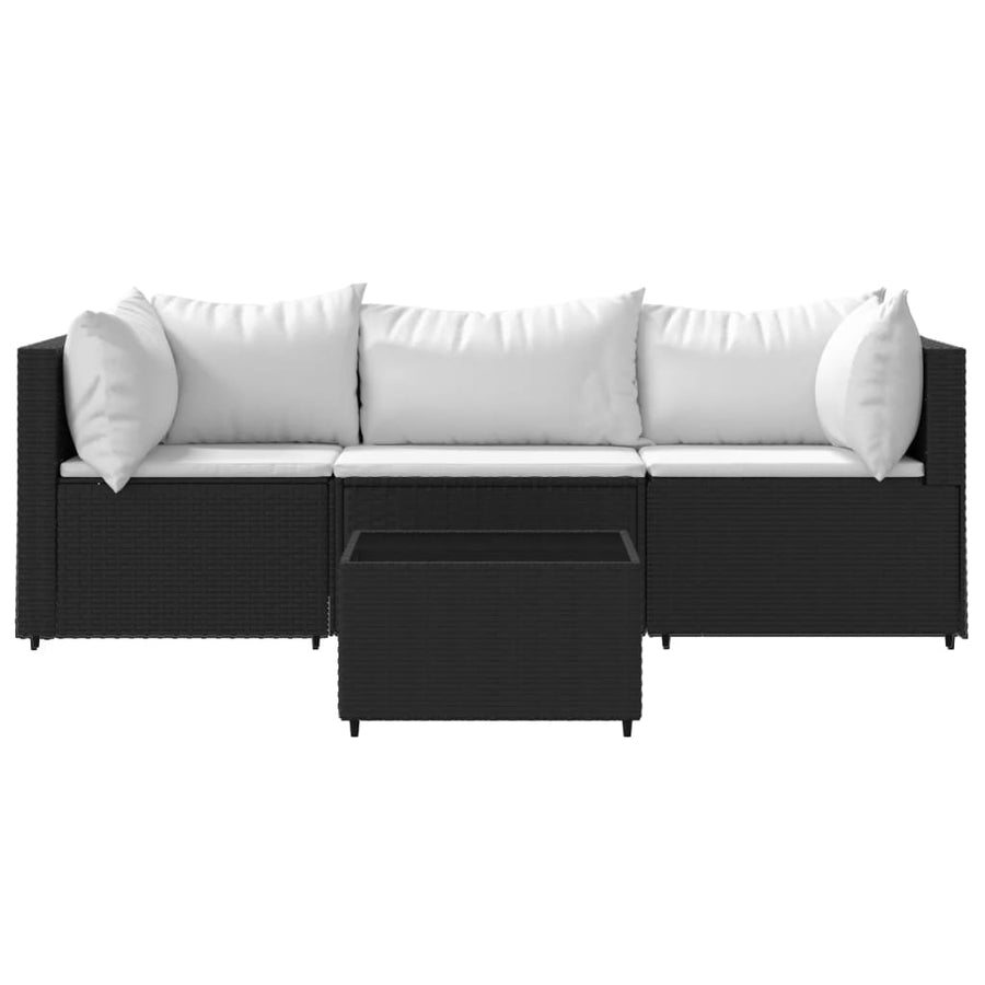 4-Delige Loungeset Met Kussens Poly Rattan Zwart en wit 2x hoek + midden + Tafel