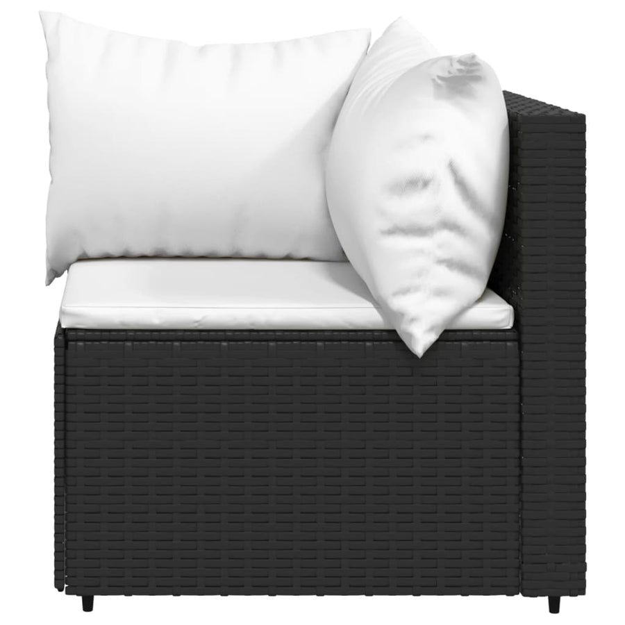 4-Delige Loungeset Met Kussens Poly Rattan Zwart en wit 2x hoek + midden + Tafel