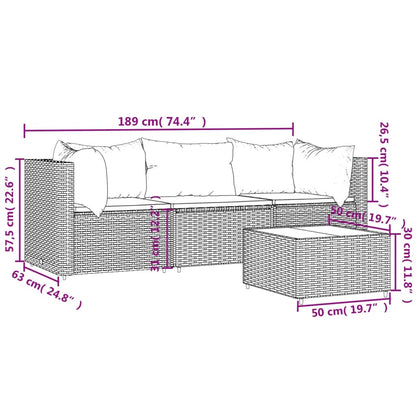 4-Delige Loungeset Met Kussens Poly Rattan Zwart en wit 2x hoek + midden + Tafel