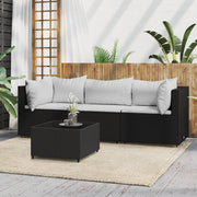 Loungeset poly rattan 4-delig zwart