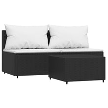 3-Delige Loungeset Met Kussens Poly Rattan Zwart Zwart en wit 2x midden + Tafel