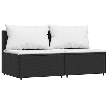 3-Delige Loungeset Met Kussens Poly Rattan Zwart Zwart en wit 2x midden + Tafel