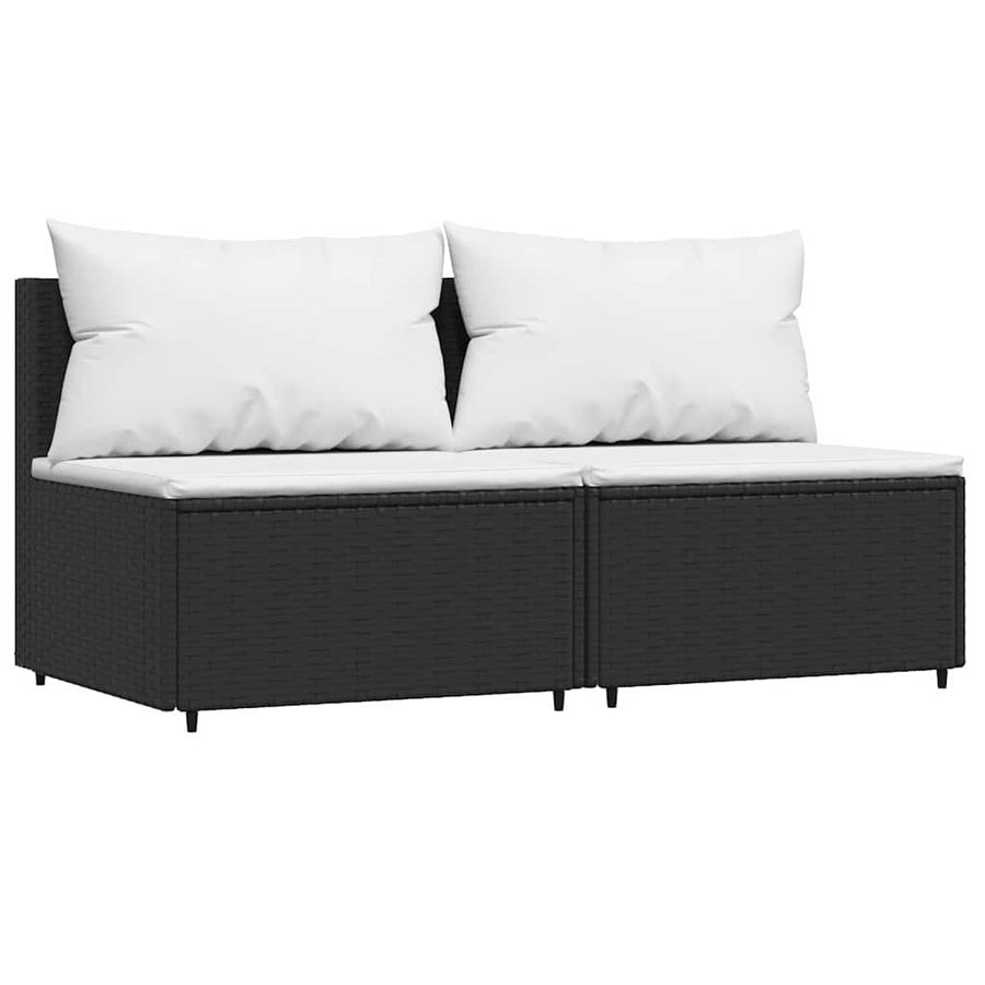 3-Delige Loungeset Met Kussens Poly Rattan Zwart Zwart en wit 2x midden + Tafel