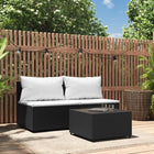 3-Delige Loungeset Met Kussens Poly Rattan Zwart Zwart en wit 2x midden + Tafel