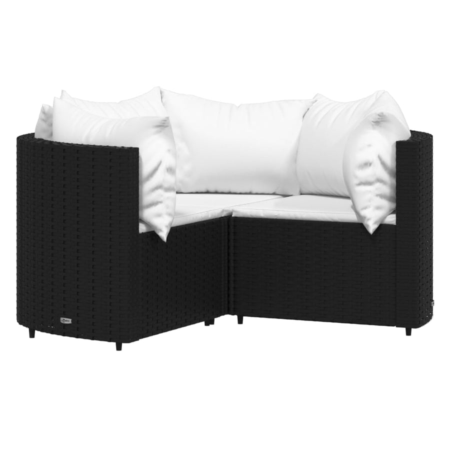 4-delige Loungeset met kussens poly rattan zwart