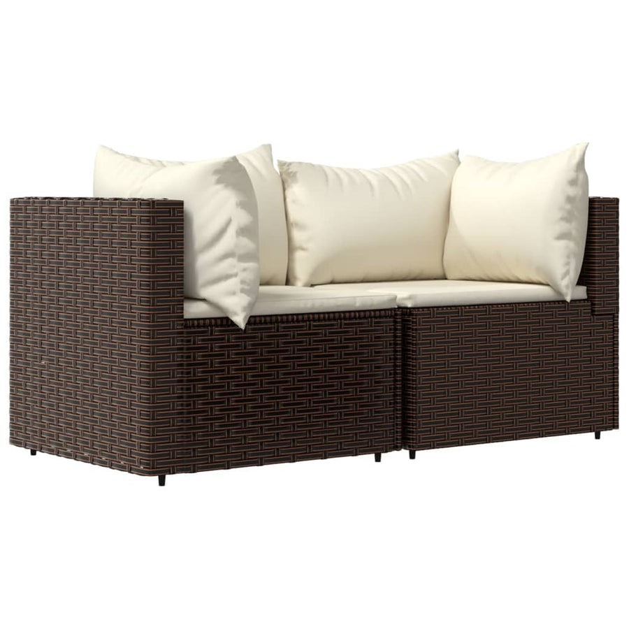 Tuinhoekbanken Met Kussens 2 St Poly Rattan Bruin 2x hoek