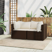 Tuinhoekbank poly rattan bruin 2 stuks