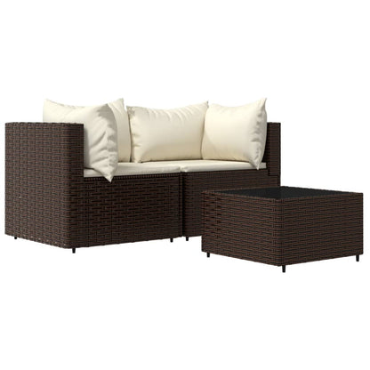 3-Delige Loungeset Met Kussens Poly Rattan Bruin 2x hoek + Tafel