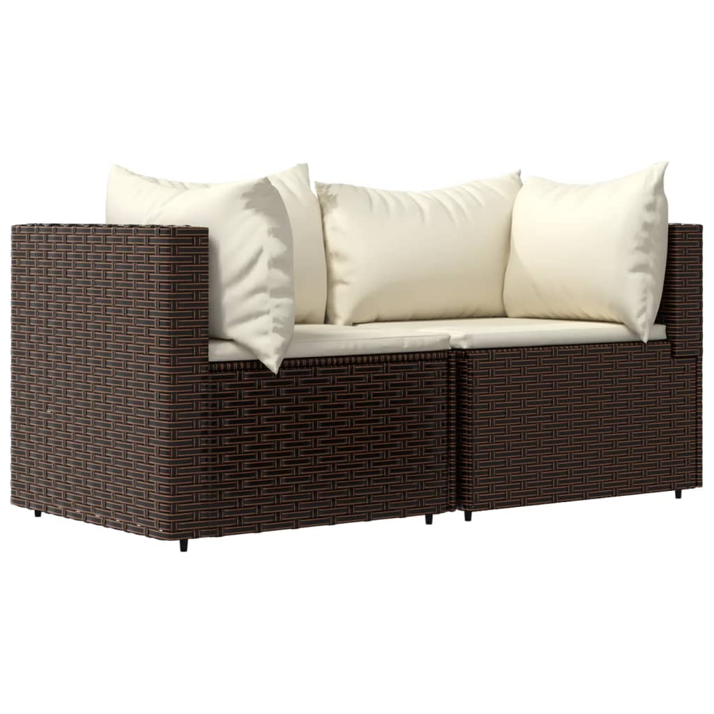 3-Delige Loungeset Met Kussens Poly Rattan Bruin 2x hoek + Tafel
