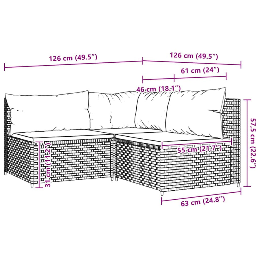 3-Delige Loungeset Met Kussens Poly Rattan 1