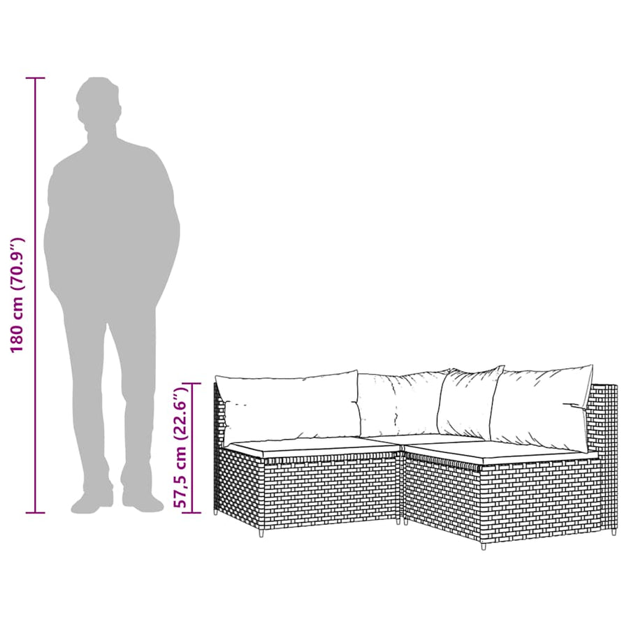 3-Delige Loungeset Met Kussens Poly Rattan 1