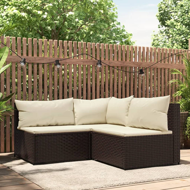 3-Delige Loungeset Met Kussens Poly Rattan Bruin hoek + 2x midden