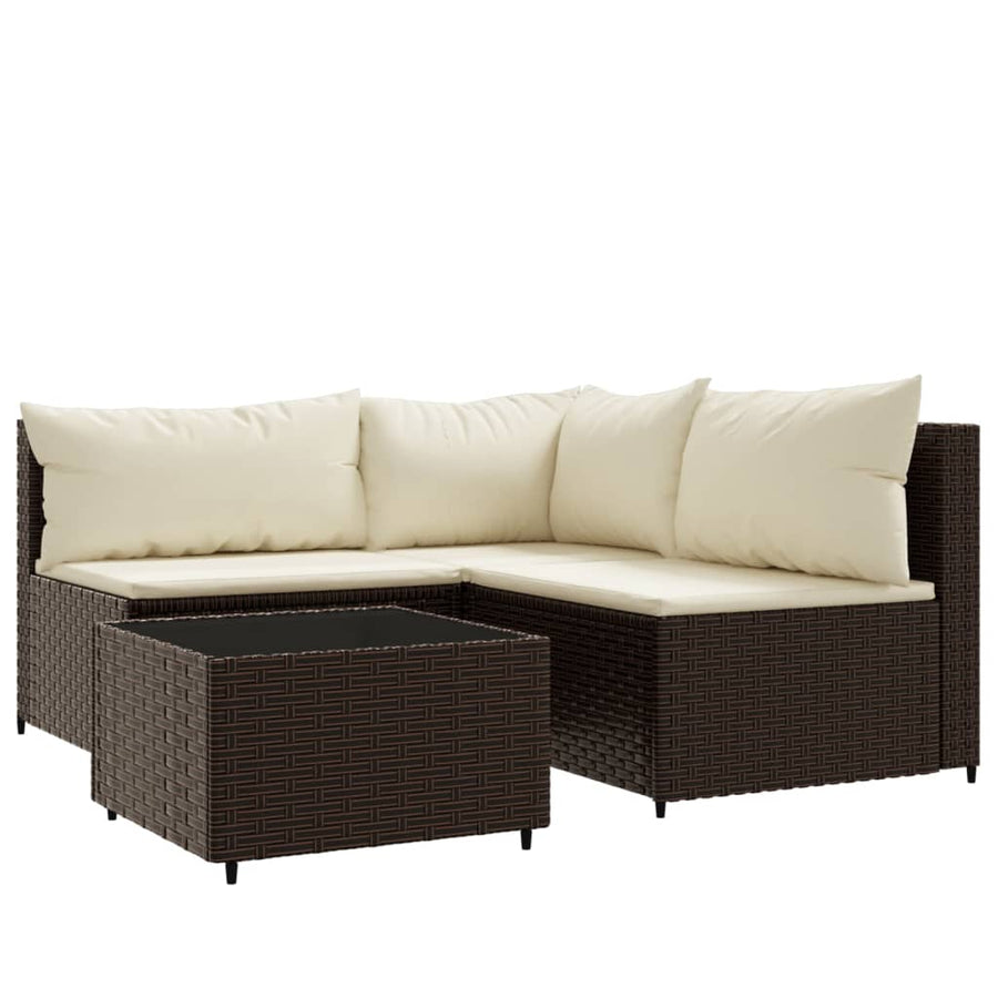 4-Delige Loungeset Met Kussens Poly Rattan Bruin hoek + 2x midden + Tafel