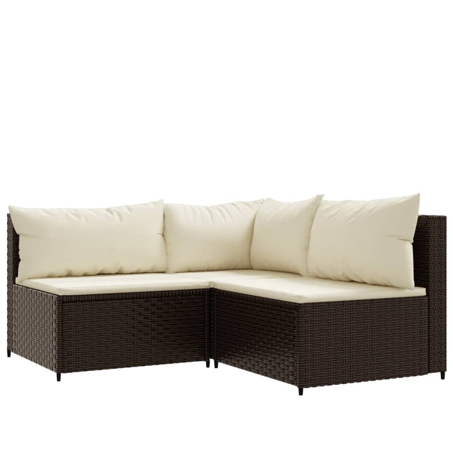 4-Delige Loungeset Met Kussens Poly Rattan Bruin hoek + 2x midden + Tafel