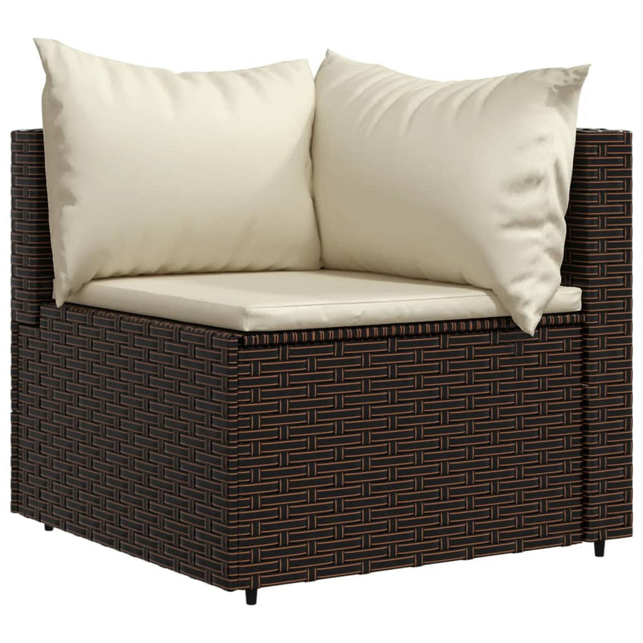 4-Delige Loungeset Met Kussens Poly Rattan Bruin hoek + 2x midden + Tafel
