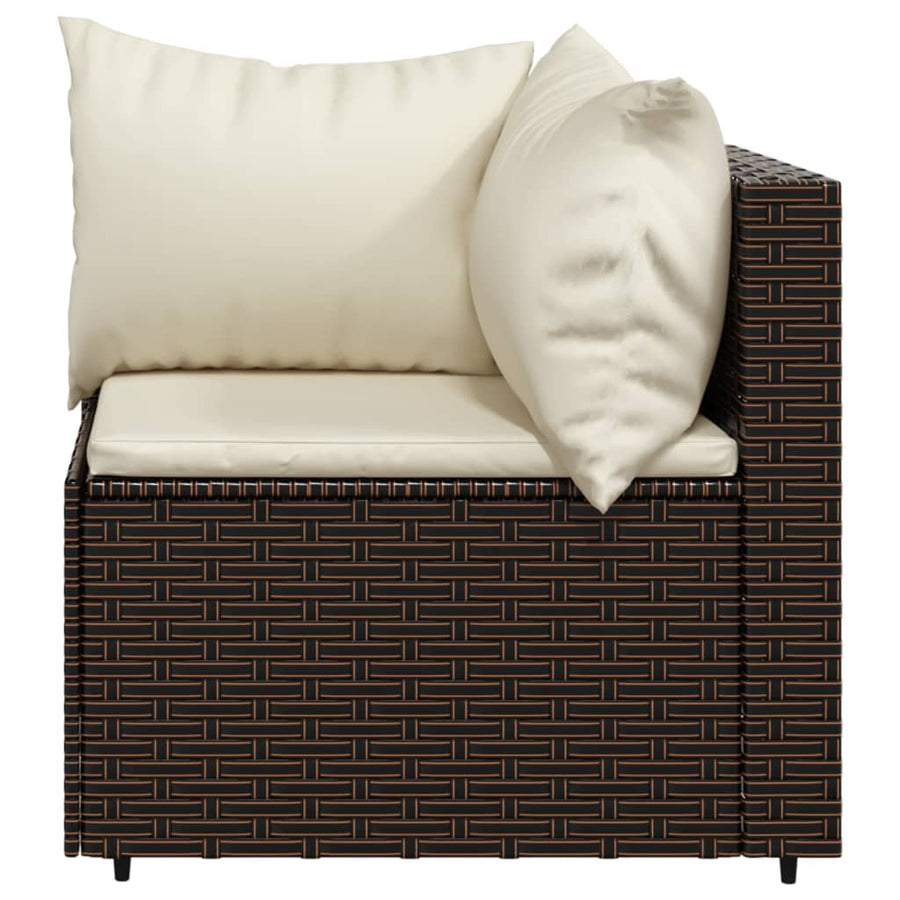 4-Delige Loungeset Met Kussens Poly Rattan Bruin hoek + 2x midden + Tafel