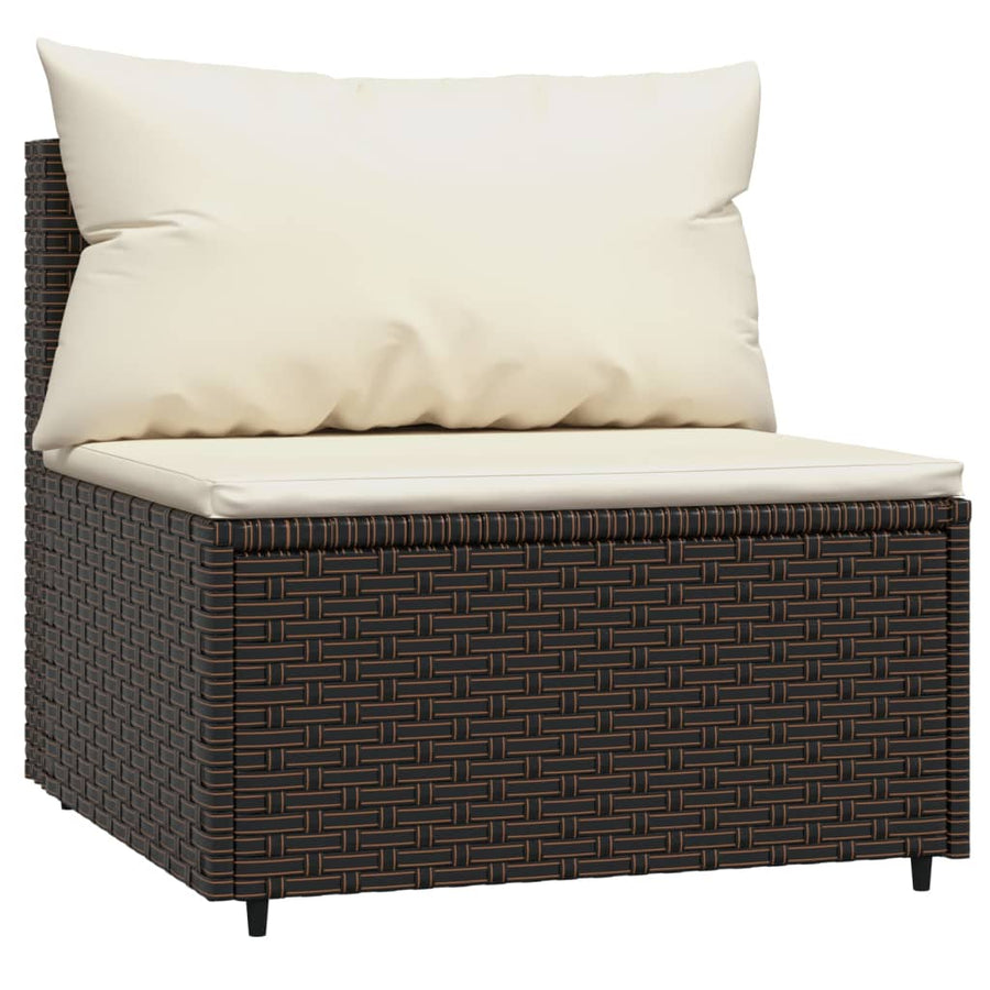 4-Delige Loungeset Met Kussens Poly Rattan Bruin hoek + 2x midden + Tafel
