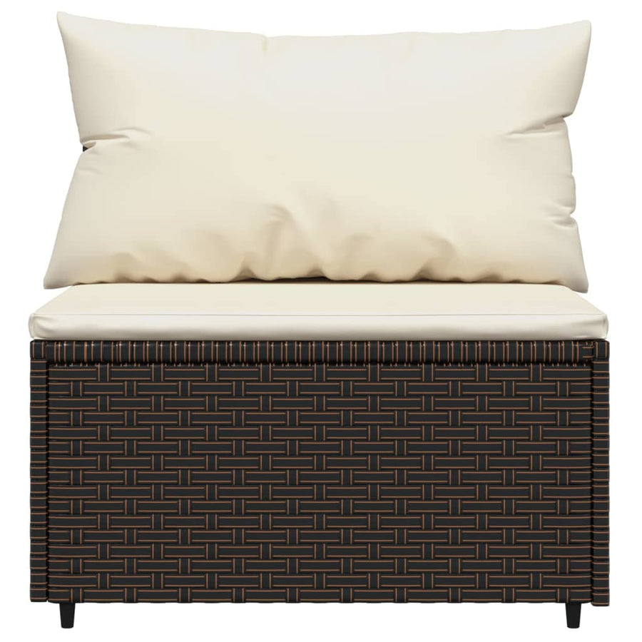 4-Delige Loungeset Met Kussens Poly Rattan Bruin hoek + 2x midden + Tafel
