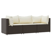 3-Delige Loungeset Met Kussens Poly Rattan Bruin 2x hoek + midden