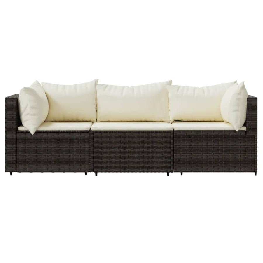3-Delige Loungeset Met Kussens Poly Rattan Bruin 2x hoek + midden