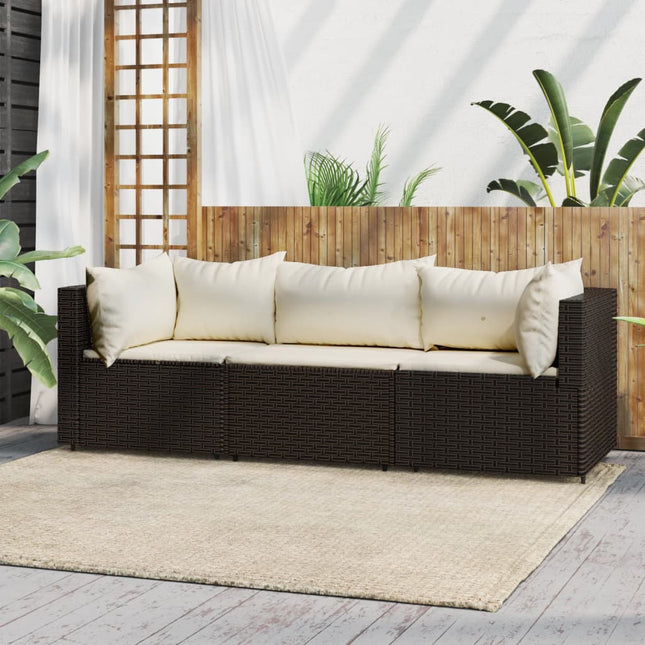 3-Delige Loungeset Met Kussens Poly Rattan Bruin 2x hoek + midden