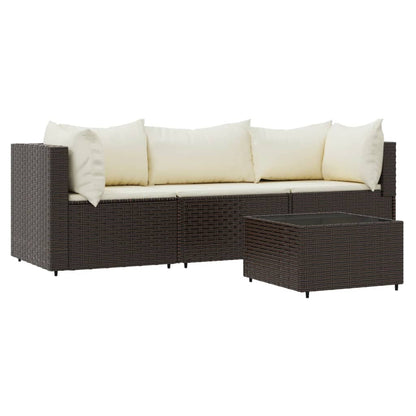4-Delige Loungeset Met Kussens Poly Rattan Bruin 2x hoek + midden + Tafel