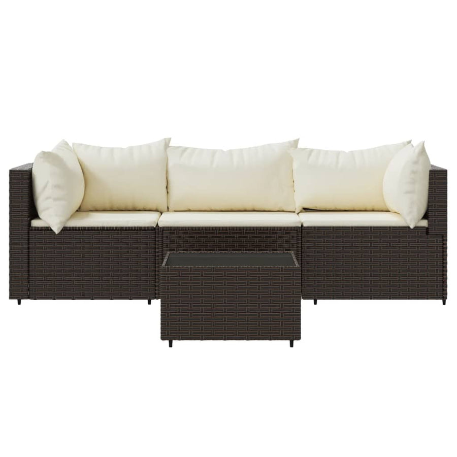 4-Delige Loungeset Met Kussens Poly Rattan Bruin 2x hoek + midden + Tafel