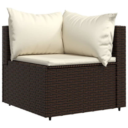4-Delige Loungeset Met Kussens Poly Rattan Bruin 2x hoek + midden + Tafel