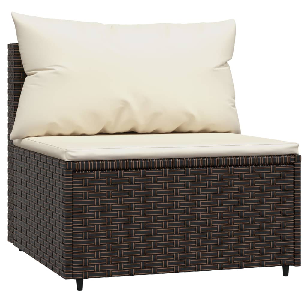4-Delige Loungeset Met Kussens Poly Rattan Bruin 2x hoek + midden + Tafel