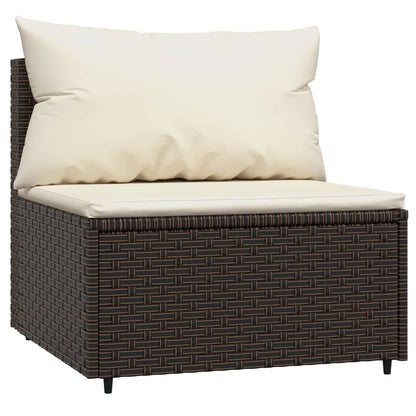 4-Delige Loungeset Met Kussens Poly Rattan Bruin 2x hoek + midden + Tafel