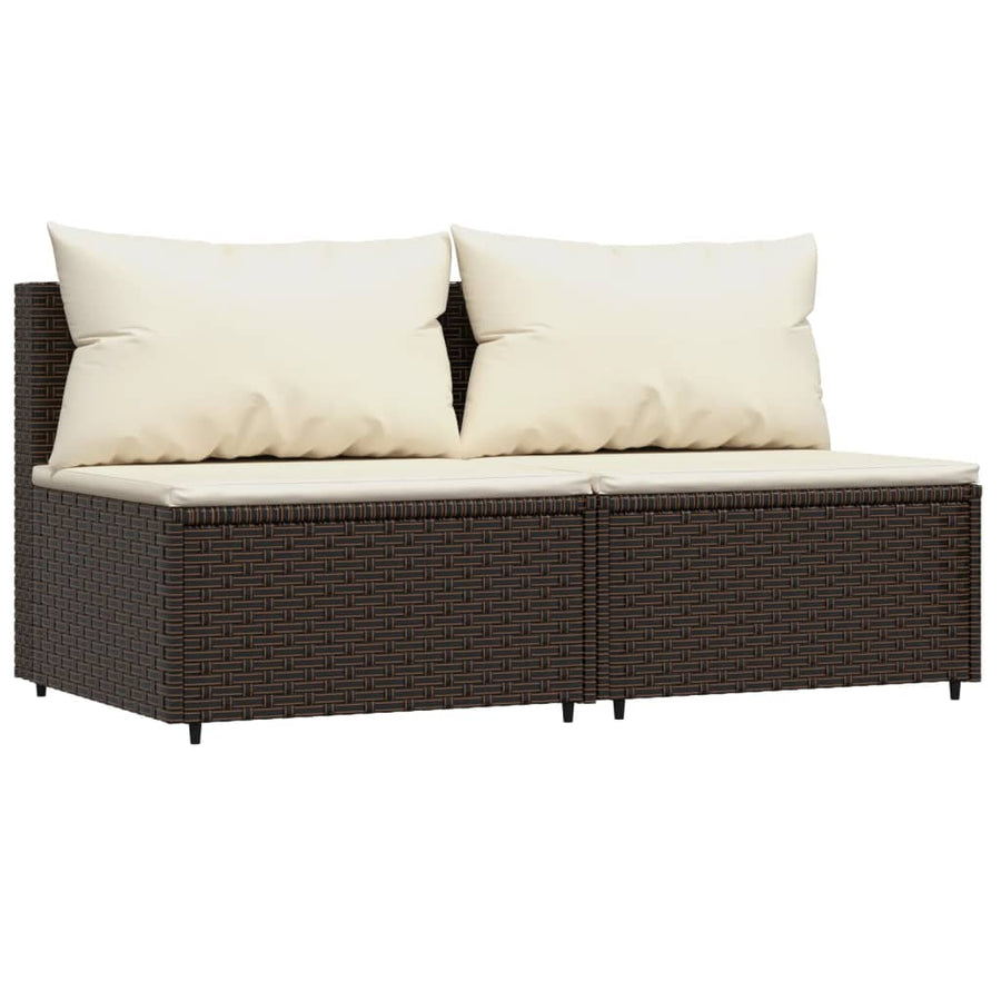 Tuinmiddenbanken Met Kussens 2 St Poly Rattan Bruin 2x midden