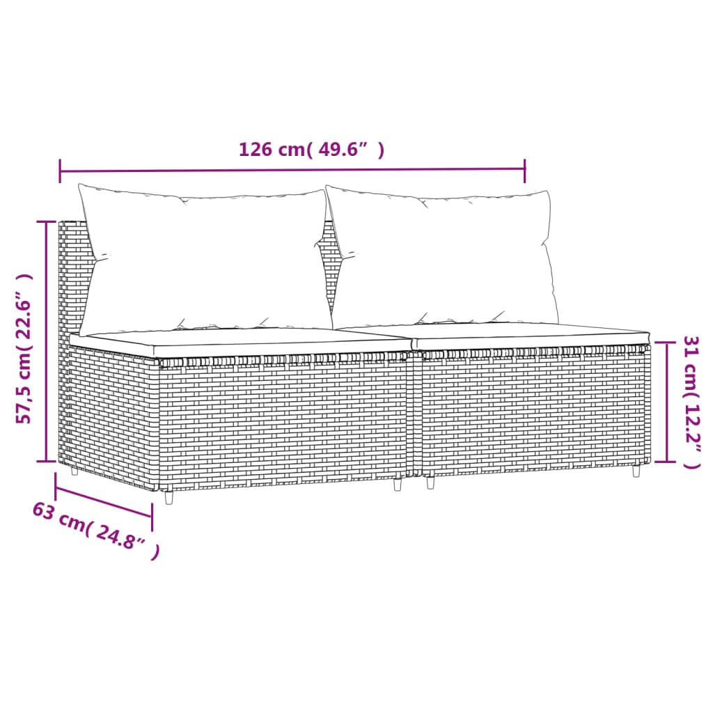 Tuinmiddenbanken Met Kussens 2 St Poly Rattan Bruin 2x midden