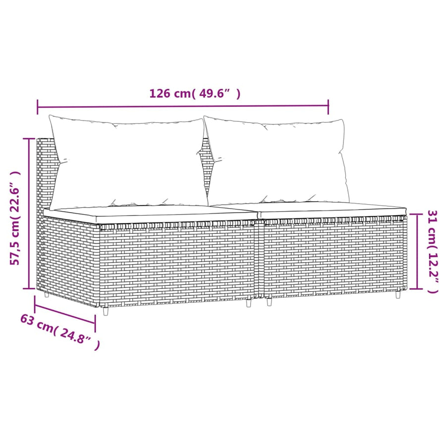Tuinmiddenbanken Met Kussens 2 St Poly Rattan Bruin 2x midden