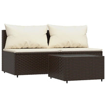 3-Delige Loungeset Met Kussens Poly Rattan Bruin 2x midden + Tafel